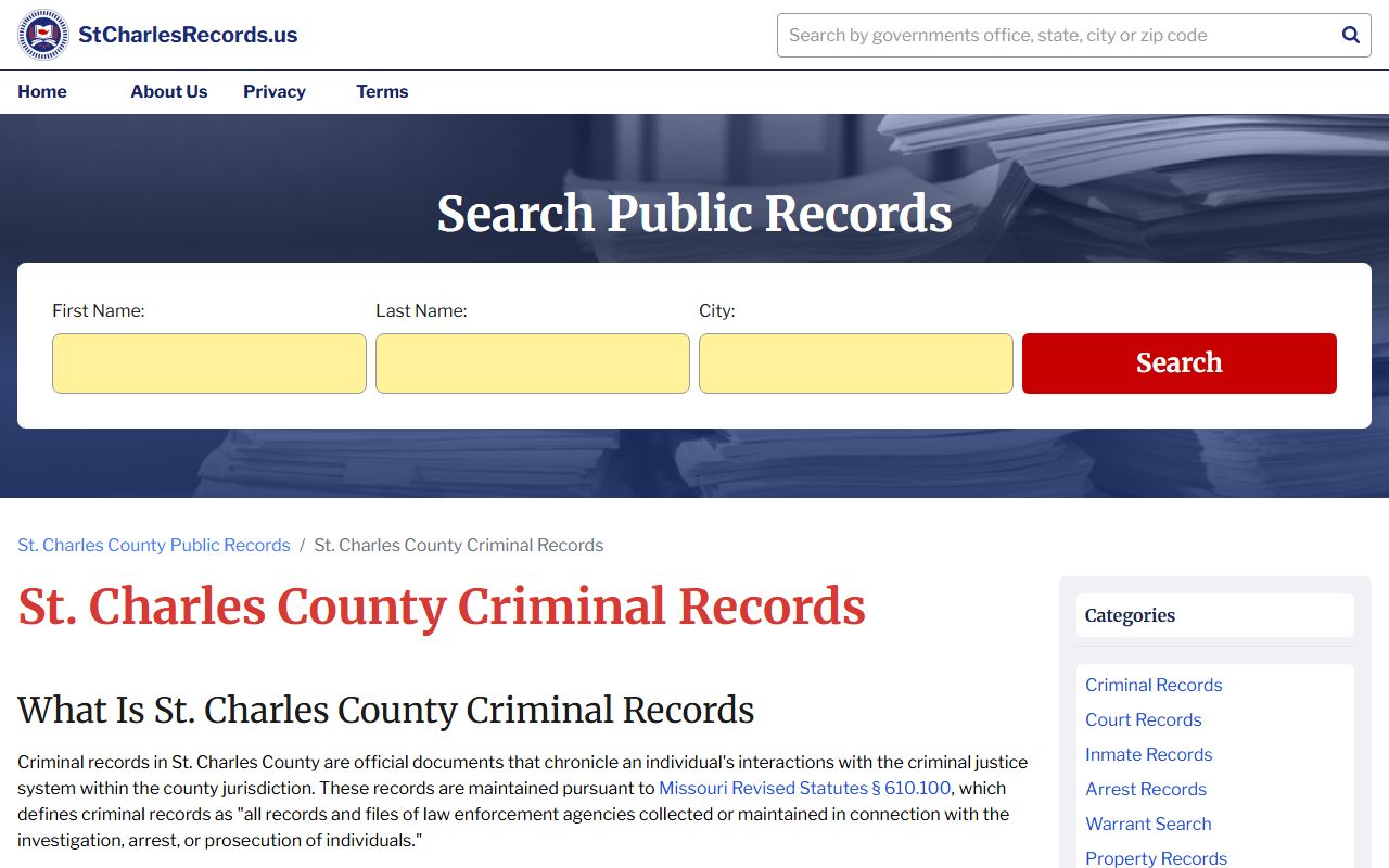 St. Charles Missouri criminal records and court records resources