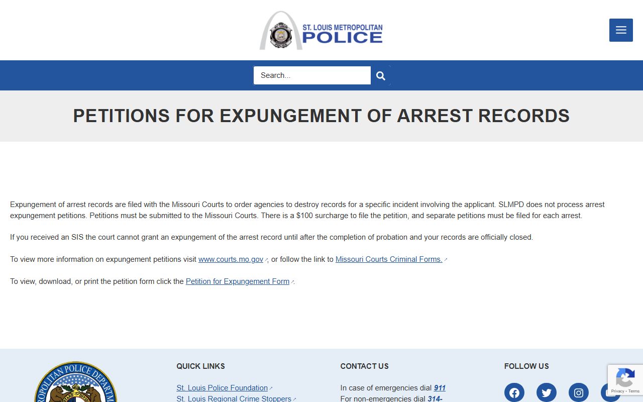 St. Louis Metropolitan Police Department criminal records and public records resources