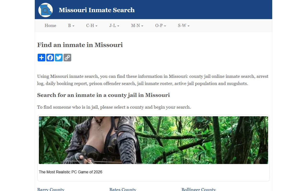 Benton County jail roster showing inmates and criminal records in Warsaw Missouri