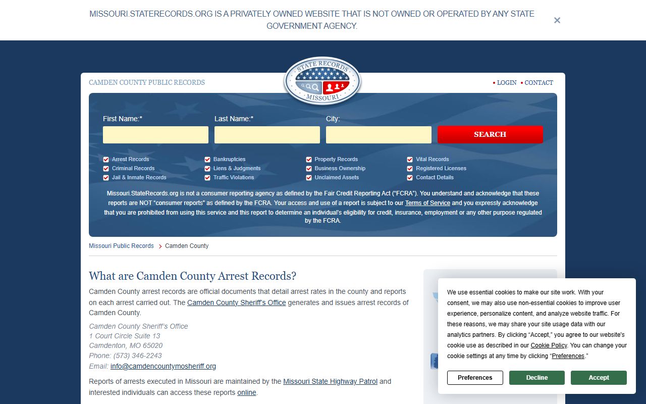 Camden County Sheriff's Office inmate roster page