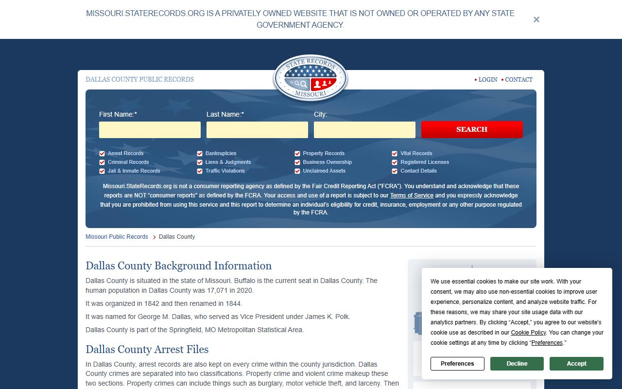 Dallas County criminal records resource from the county government website