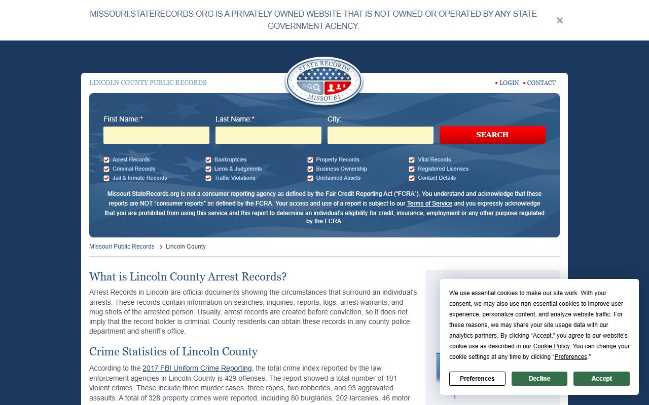 Lincoln County government website criminal records resource
