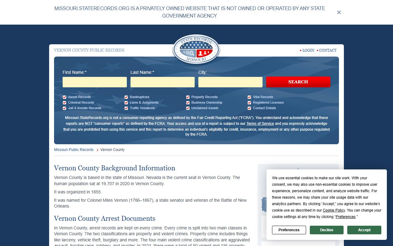 Vernon County Sheriff's Office criminal records and jail information Missouri